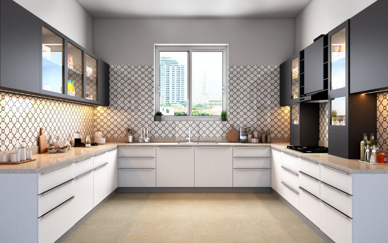 Tủ bếp kính cho nhà hiện đại