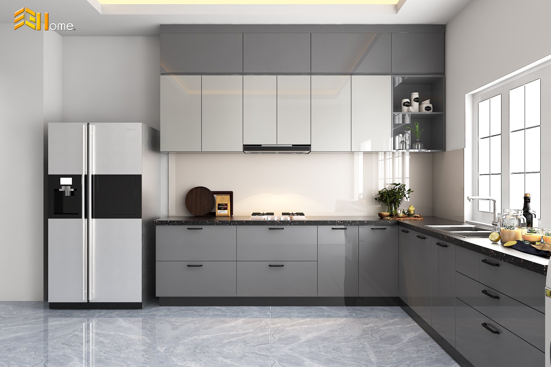 bếp inox cánh kính