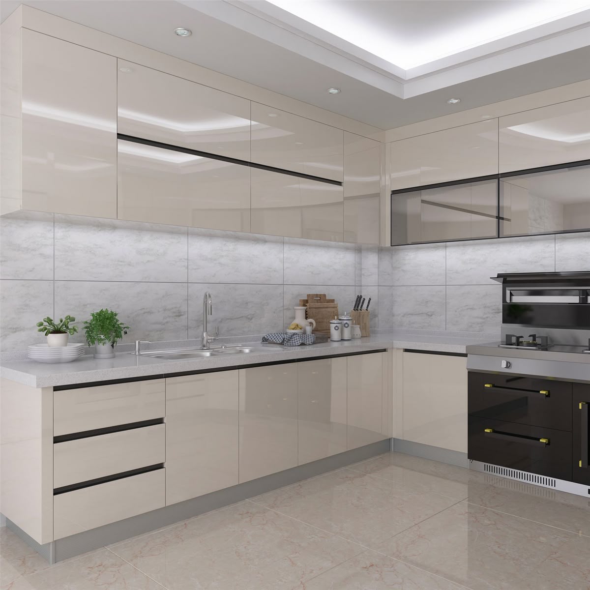 tủ bếp nhựa đặc phủ acrylic