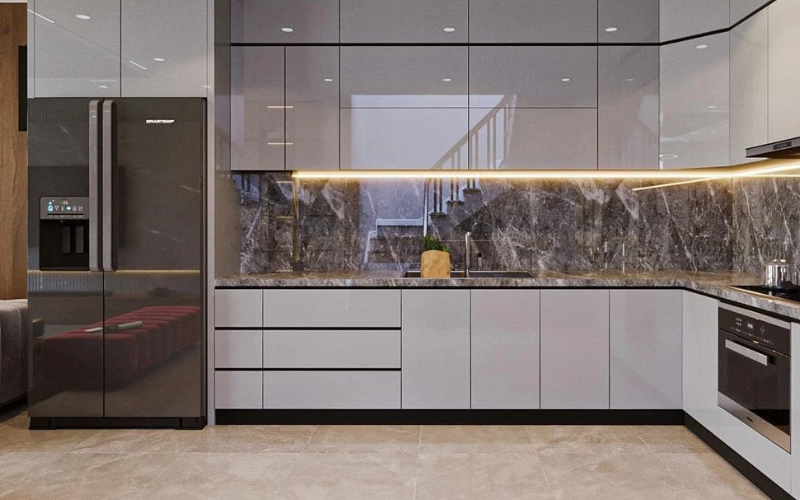 tủ bếp inox cánh kính